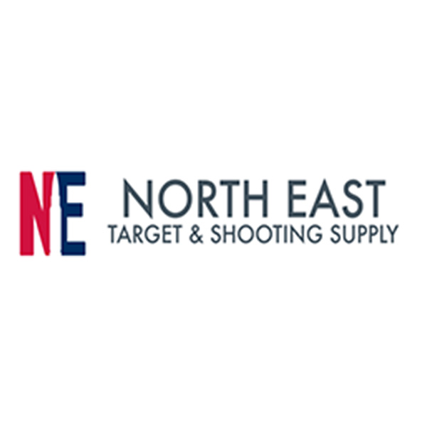 Logo for North East Target & Shooting Supply, a Vendor 3, with a large red "N" and blue "E" on the left, and the company name in uppercase letters to the right.