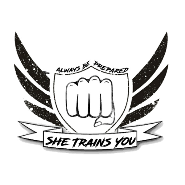 A black and white logo for Vendor 5, featuring a fist inside a shield, stylized wings, and banners that read "Always Be Prepared" and "She Trains You.